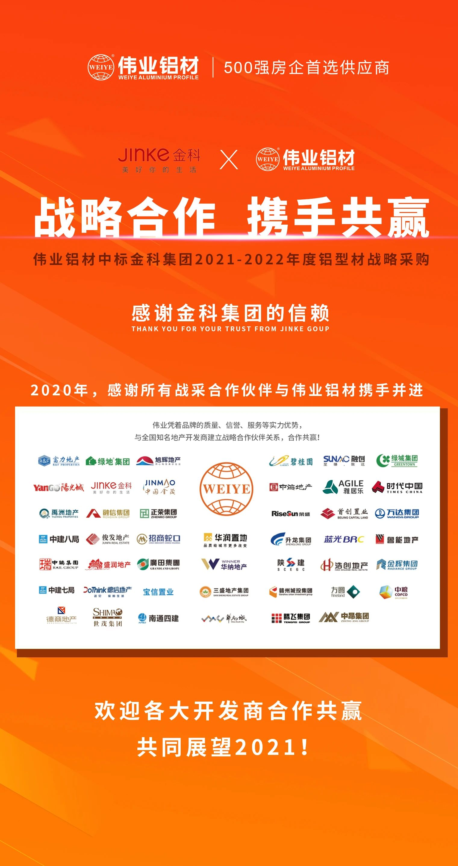 喜報(bào)！偉業(yè)鋁材中標(biāo)金科集團(tuán)鋁型材戰(zhàn)略采購！