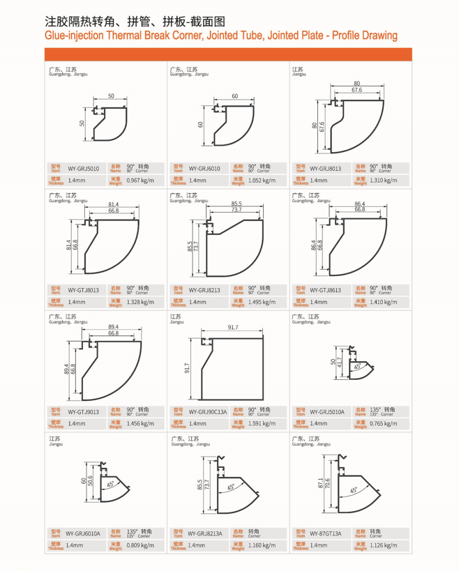 注膠隔熱轉角、拼管、拼板
